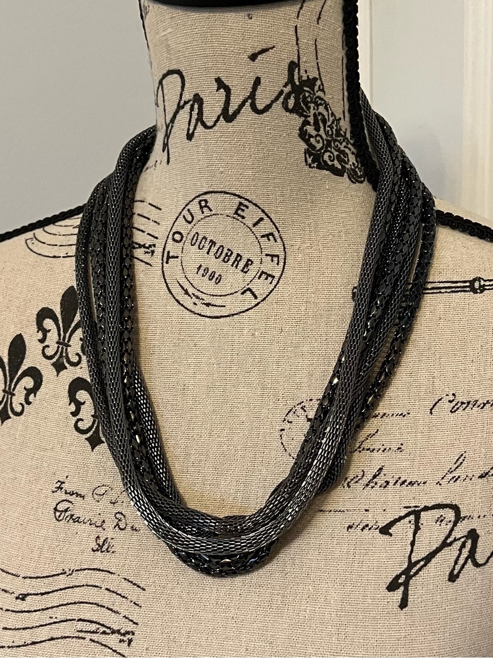 Multi-Strand Black Statement Necklace -  